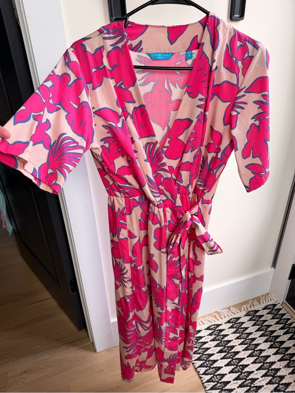 Tori Richard Pink Tropical Floral V-Neck Dress